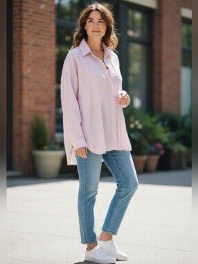 Oversized BDG Pale Pink Button-Down Shirt